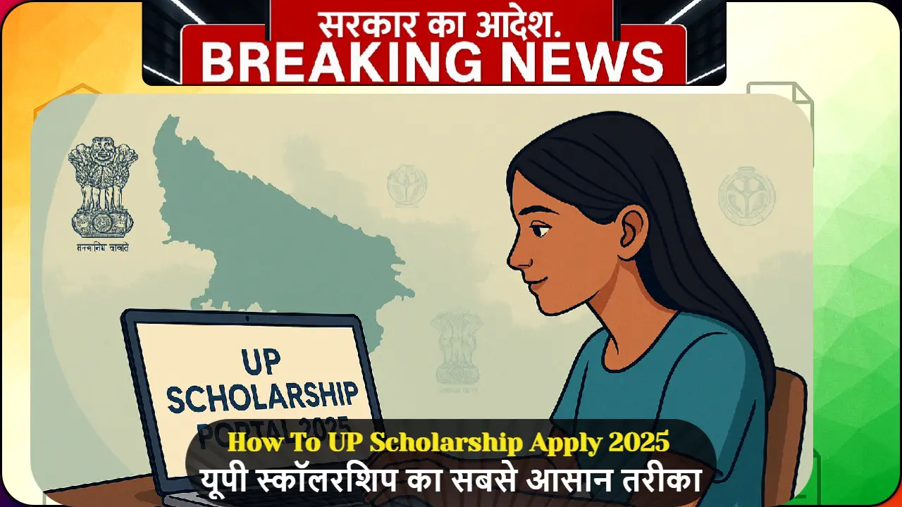 यूपी स्कॉलरशिप 2025 के लिए लैपटॉप पर ऑनलाइन आवेदन करता हुआ भारतीय छात्र