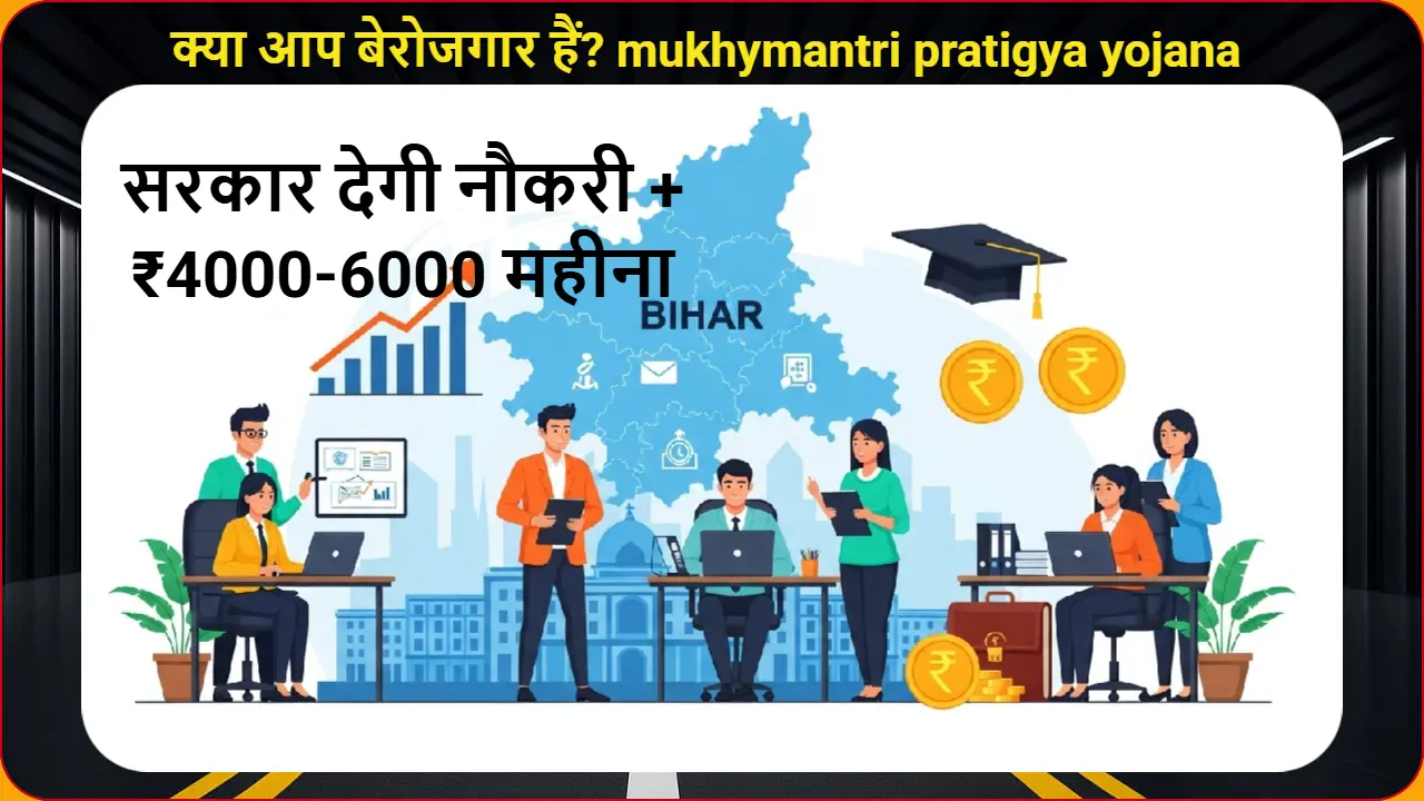 mukhymantri pratigya yojana के तहत बिहार के युवाओं को मिलने वाली इंटर्नशिप और रोजगार के अवसर दिखाते हुए - युवा पेशेवर ऑफिस में काम करते हुए