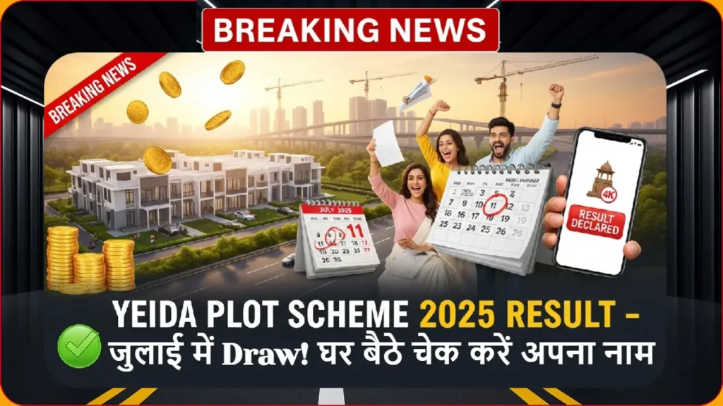 yeida plot scheme 2025 result – अपना नाम ऑनलाइन चेक करें | प्लॉट अलॉटमेंट की खुशखबरी पर भारतीय परिवार जश्न मनाते हुए, बैकग्राउंड में यमुना एक्सप्रेसवे की झलक